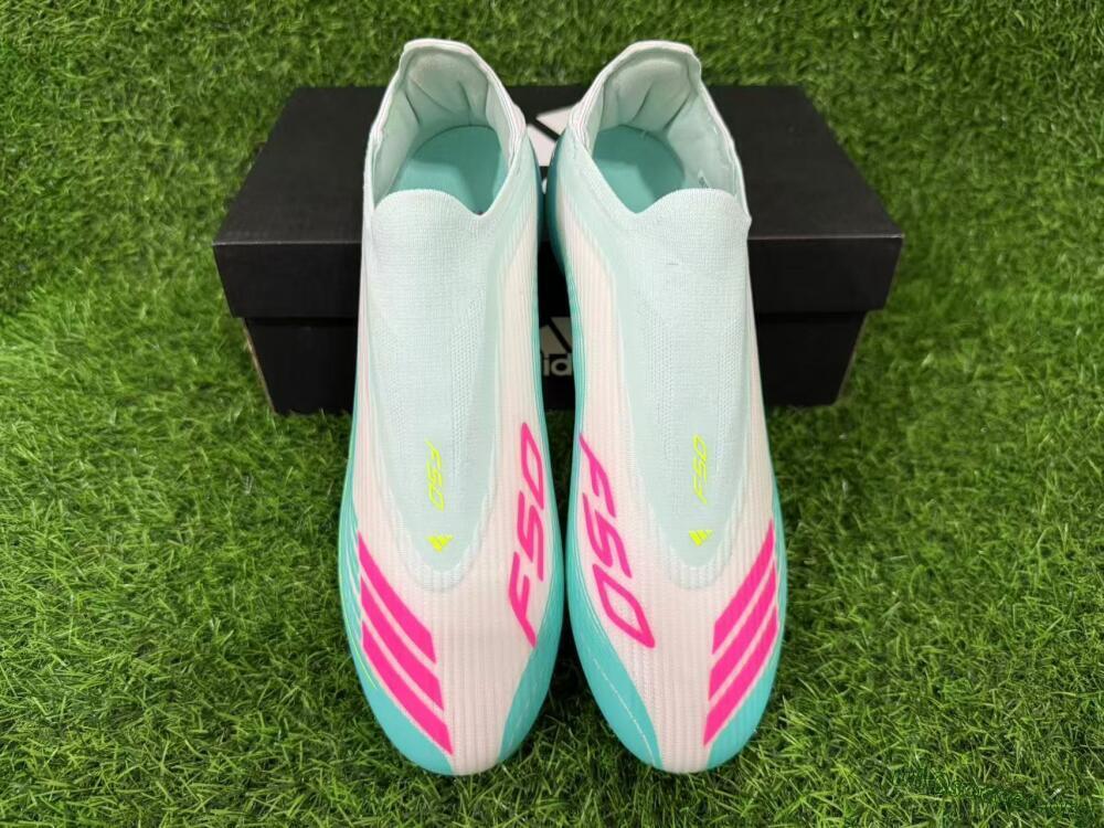 Messi x Adidas F50 Elite Laceless FG Football Boots - Teal/Electric Green/Fuchsia Pink