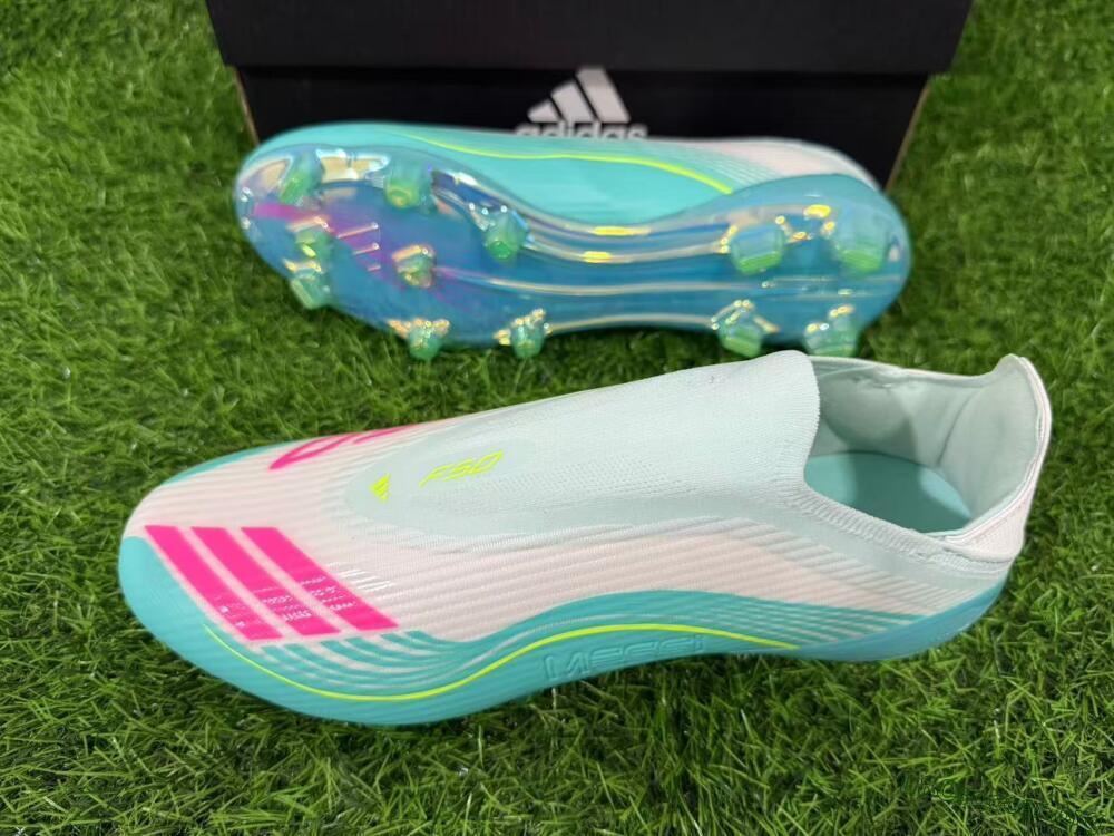 Messi x Adidas F50 Elite Laceless FG Football Boots - Teal/Electric Green/Fuchsia Pink