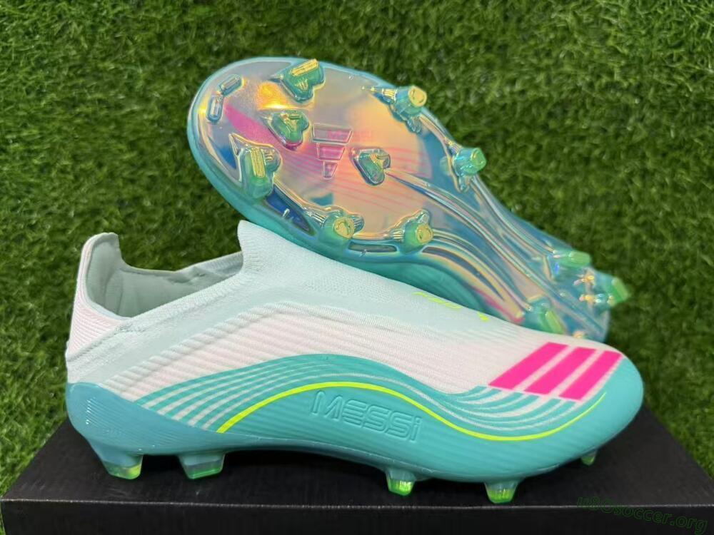 Messi x Adidas F50 Elite Laceless FG Football Boots - Teal/Electric Green/Fuchsia Pink