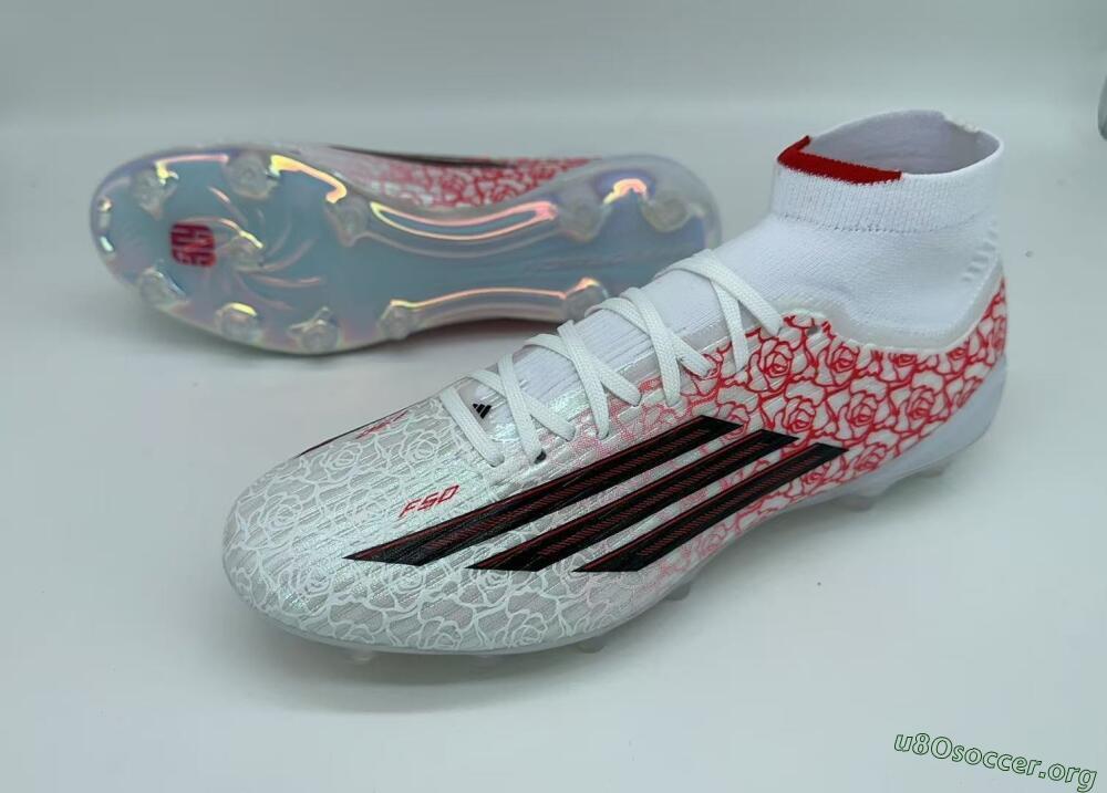 Adidas F50 Elite Mid AG Football Boots - White/Crimson Rose/Black Spark