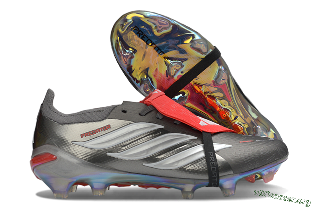 Adidas Predator 26 Elite Fold-Over Tongue FG Football Boots - Black/Vibrant Red/Pearlescent Silver 2