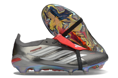 Adidas Predator 26 Elite Fold-Over Tongue FG Football Boots - Black/Vibrant Red/Pearlescent Silver