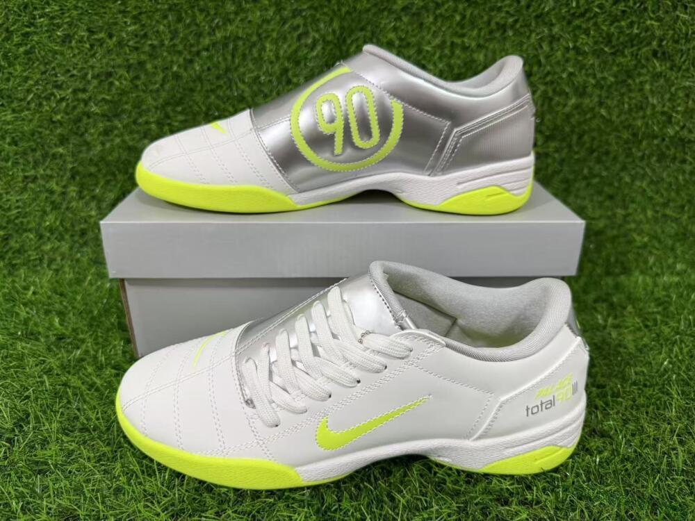 Nike Total 90 III IC Football Shoes - White/Lime Green/Metallic Silver