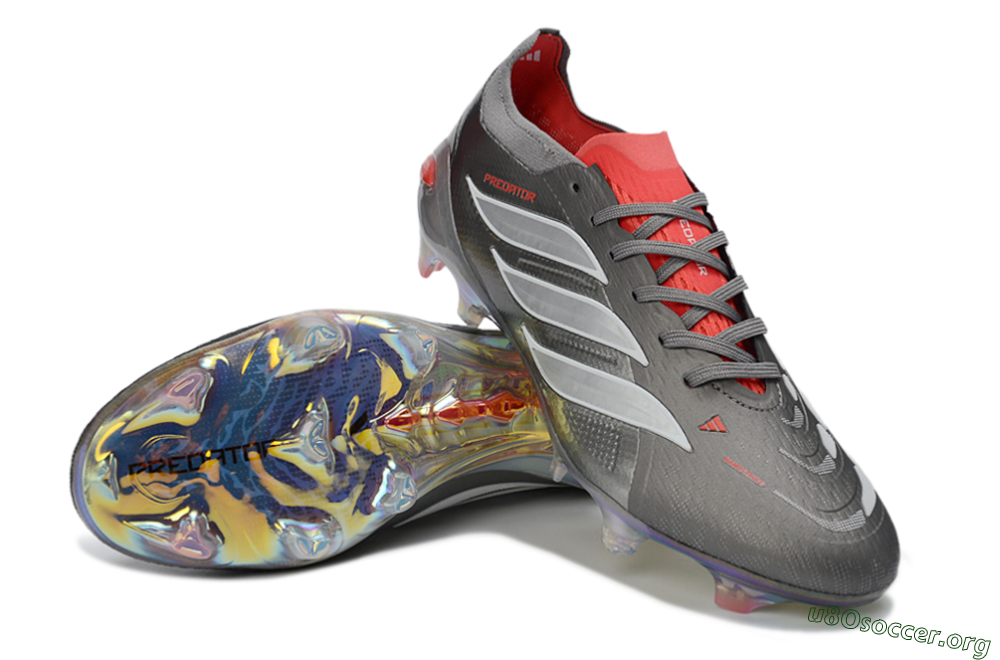 Adidas Predator 26 Elite FG Football Boots - Gray/Crimson Red/Metallic Silver 0