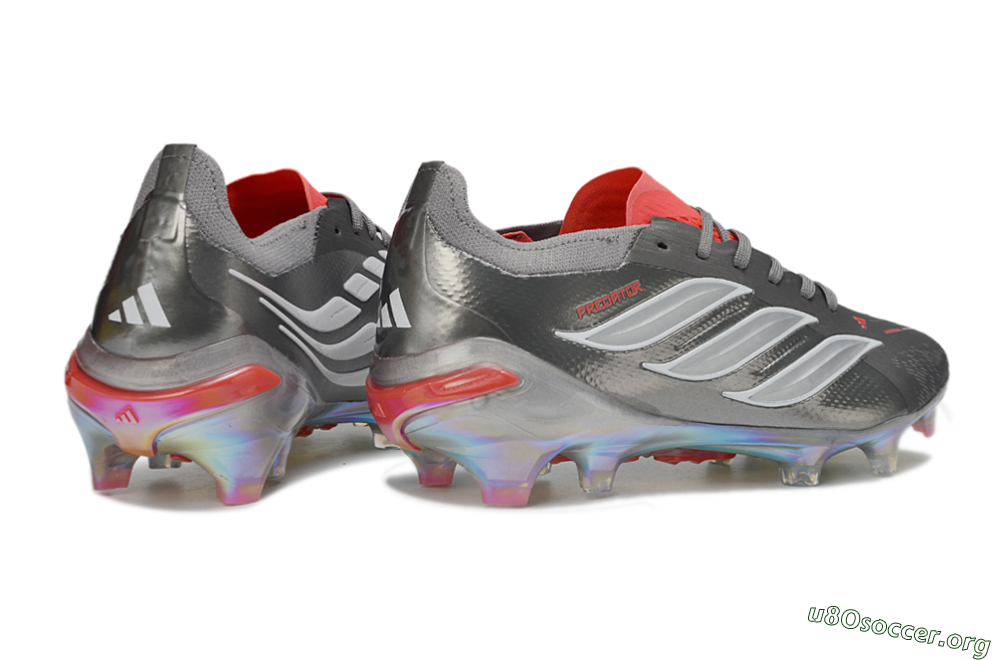 Adidas Predator 26 Elite FG Football Boots - Gray/Crimson Red/Metallic Silver 6