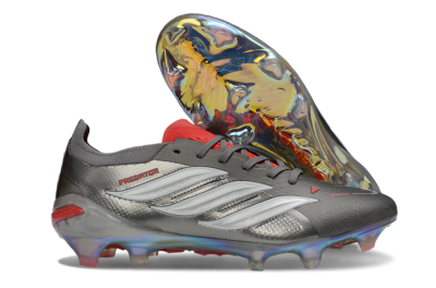 Adidas Predator 26 Elite FG Football Boots - Gray/Crimson Red/Metallic Silver