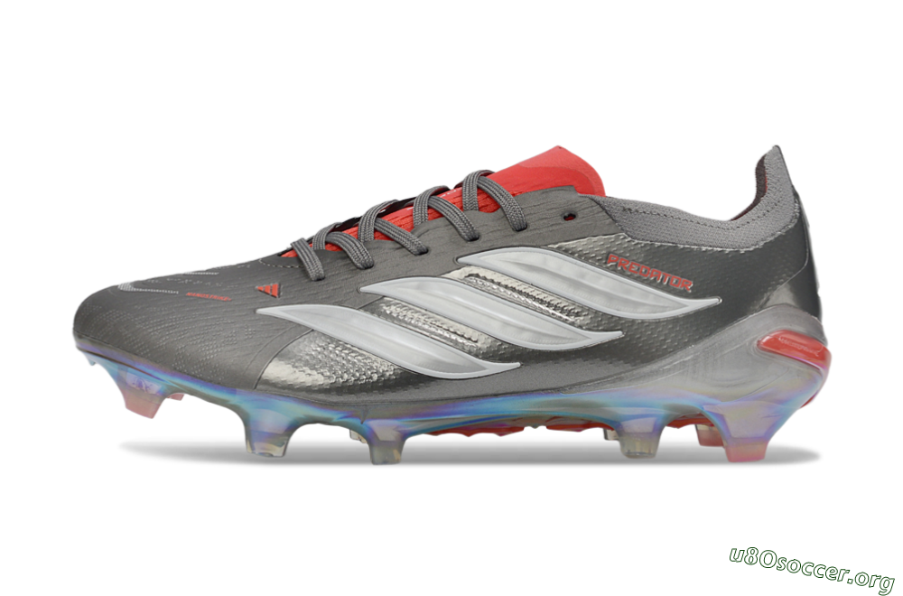 Adidas Predator 26 Elite FG Football Boots - Gray/Crimson Red/Metallic Silver 3