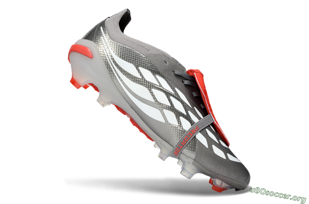 Adidas Predator 26 Elite Fold-Over Tongue FG Football Boots - Gray/Electric Red/Metallic Silver 5