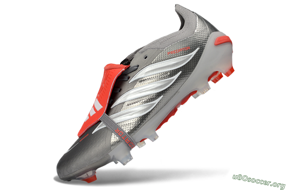 Adidas Predator 26 Elite Fold-Over Tongue FG Football Boots - Gray/Electric Red/Metallic Silver 6