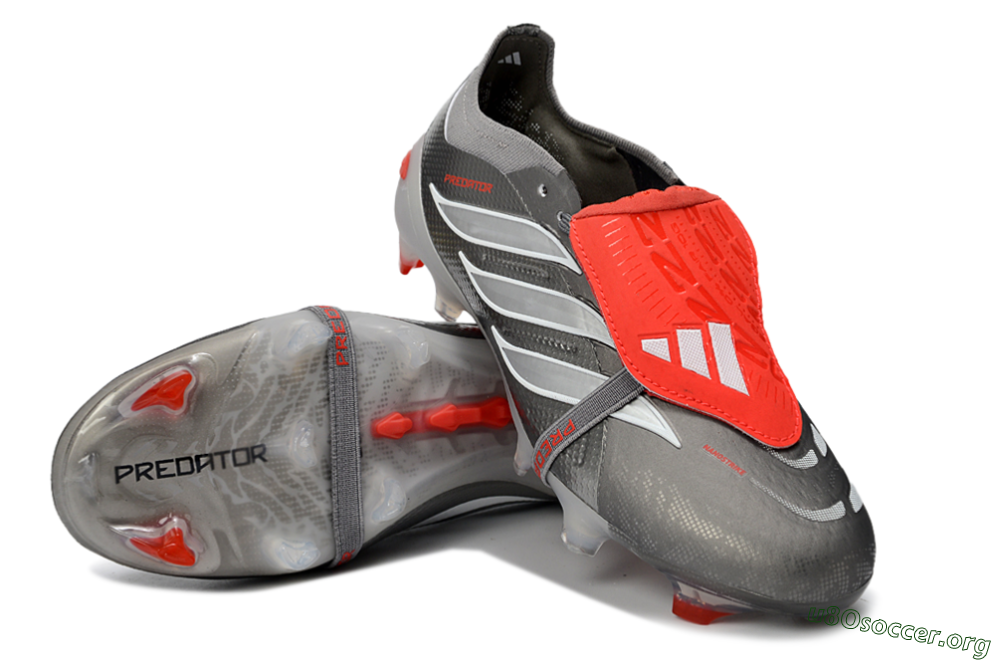 Adidas Predator 26 Elite Fold-Over Tongue FG Football Boots - Gray/Electric Red/Metallic Silver 4