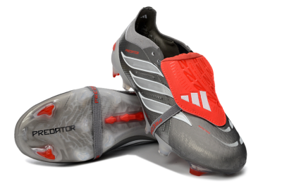Adidas Predator 26 Elite Fold-Over Tongue FG Football Boots - Gray/Electric Red/Metallic Silver