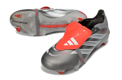 Adidas Predator 26 Elite Fold-Over Tongue FG Football Boots - Gray/Electric Red/Metallic Silver