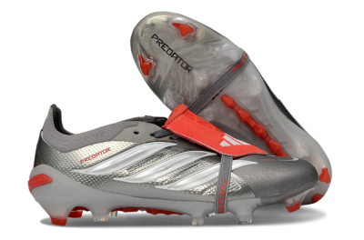 Adidas Predator 26 Elite Fold-Over Tongue FG Football Boots - Gray/Electric Red/Metallic Silver