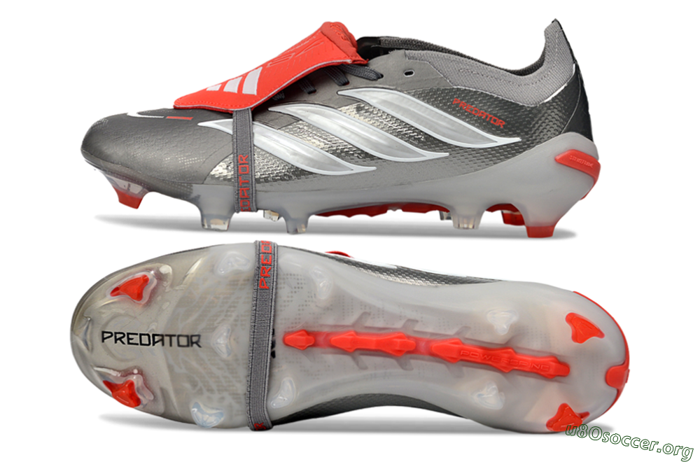 Adidas Predator 26 Elite Fold-Over Tongue FG Football Boots - Gray/Electric Red/Metallic Silver 1