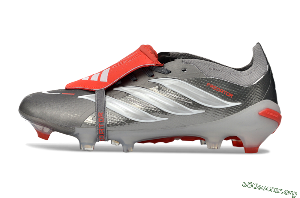 Adidas Predator 26 Elite Fold-Over Tongue FG Football Boots - Gray/Electric Red/Metallic Silver 3