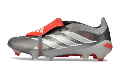 Adidas Predator 26 Elite Fold-Over Tongue FG Football Boots - Gray/Electric Red/Metallic Silver