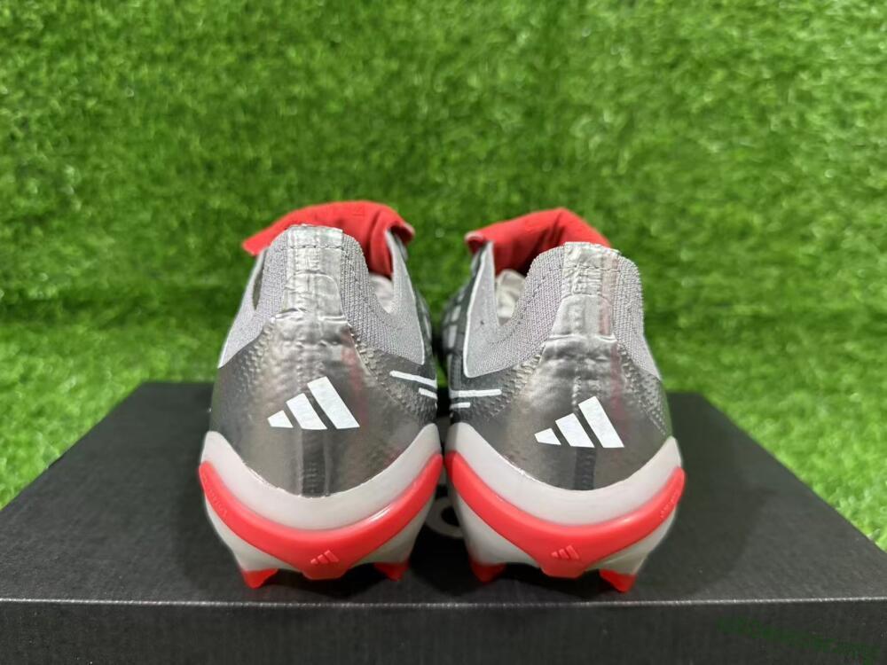 Adidas Predator 26 Elite Fold-Over Tongue FG Football Boots - Gray/Electric Red/Metallic Silver