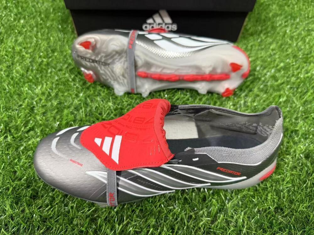 Adidas Predator 26 Elite Fold-Over Tongue FG Football Boots - Gray/Electric Red/Metallic Silver