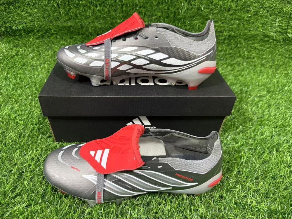 Adidas Predator 26 Elite Fold-Over Tongue FG Football Boots - Gray/Electric Red/Metallic Silver