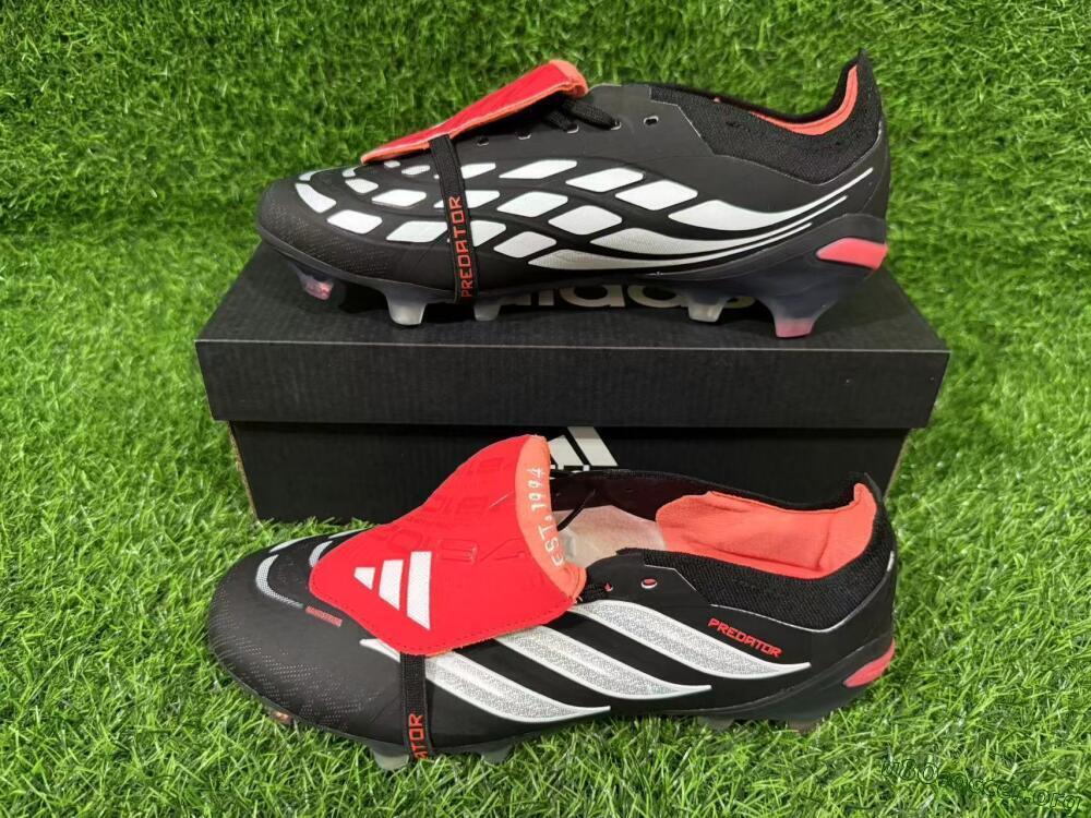 Adidas Predator 26 Elite Fold-Over Tongue FG Football Boots - Black/Crimson Red/Metallic Silver