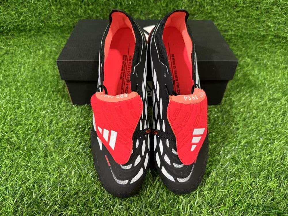 Adidas Predator 26 Elite Fold-Over Tongue FG Football Boots - Black/Crimson Red/Metallic Silver