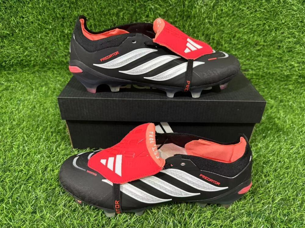 Adidas Predator 26 Elite Fold-Over Tongue FG Football Boots - Black/Crimson Red/Metallic Silver