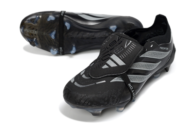 Adidas Predator 26 Elite Fold-Over Tongue FG Football Boots - Black/Charcoal Gray/Steel Silver