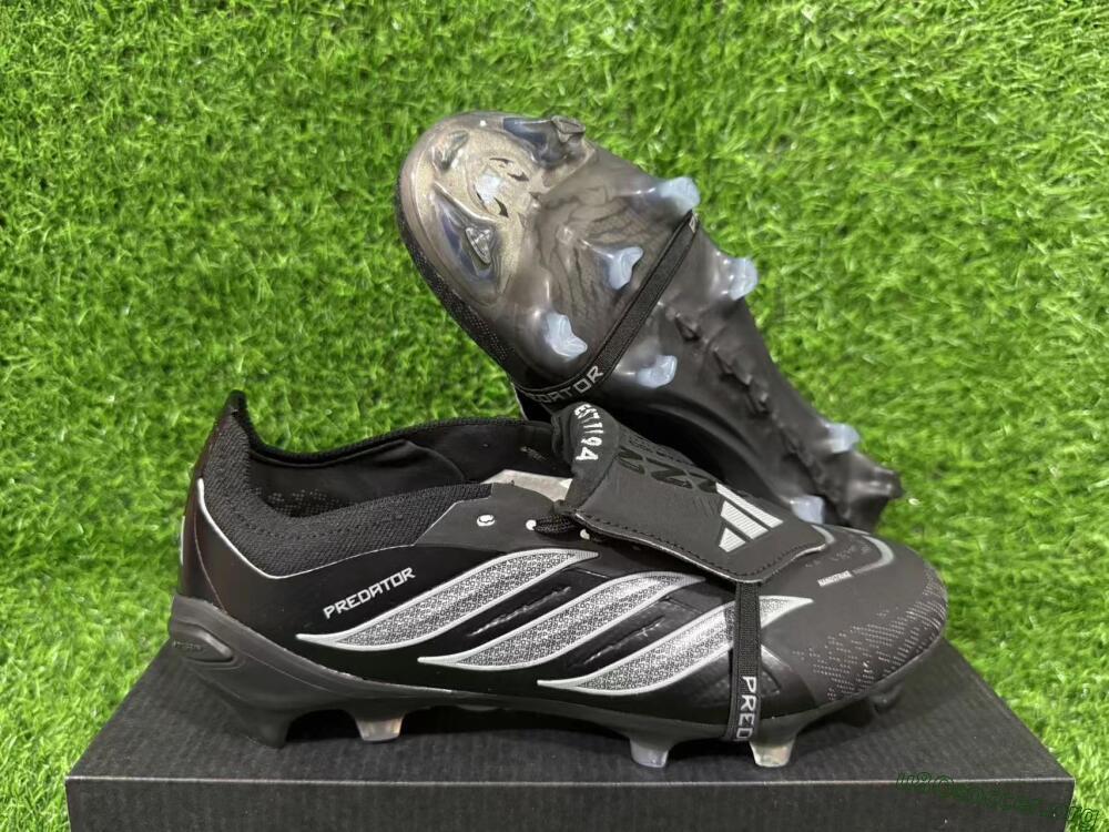 Adidas Predator 26 Elite Fold-Over Tongue FG Football Boots - Black/Charcoal Gray/Steel Silver