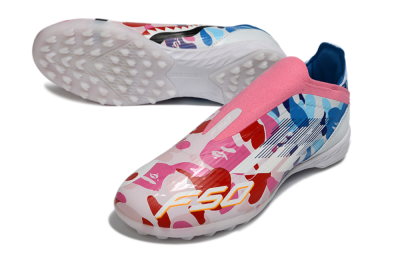 Adidas F50 Elite Laceless TF Football Shoes - Pink/Coral Blue/Soft White