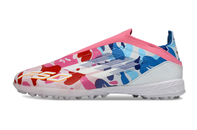 Adidas F50 Elite Laceless TF Football Shoes - Pink/Coral Blue/Soft White