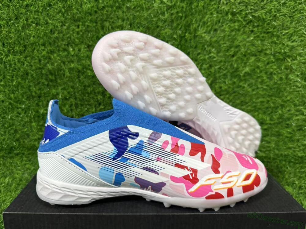 Adidas F50 Elite Laceless TF Football Shoes - Pink/Coral Blue/Soft White