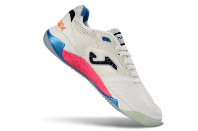 Joma Top Flex IC Football Shoes - White/Coral Pink/Ocean Blue