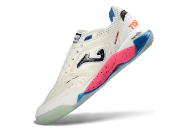 Joma Top Flex IC Football Shoes - White/Coral Pink/Ocean Blue