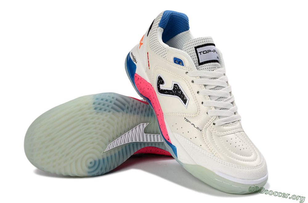 Joma Top Flex IC Football Shoes - White/Coral Pink/Ocean Blue 0