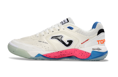 Joma Top Flex IC Football Shoes - White/Coral Pink/Ocean Blue