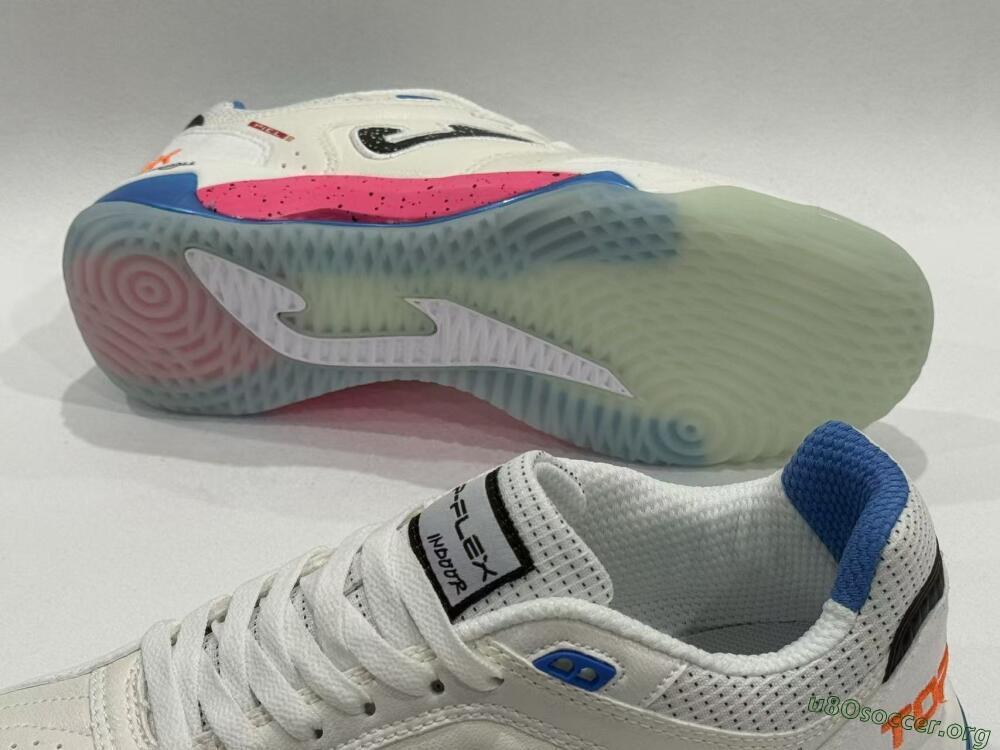 Joma Top Flex IC Football Shoes - White/Coral Pink/Ocean Blue