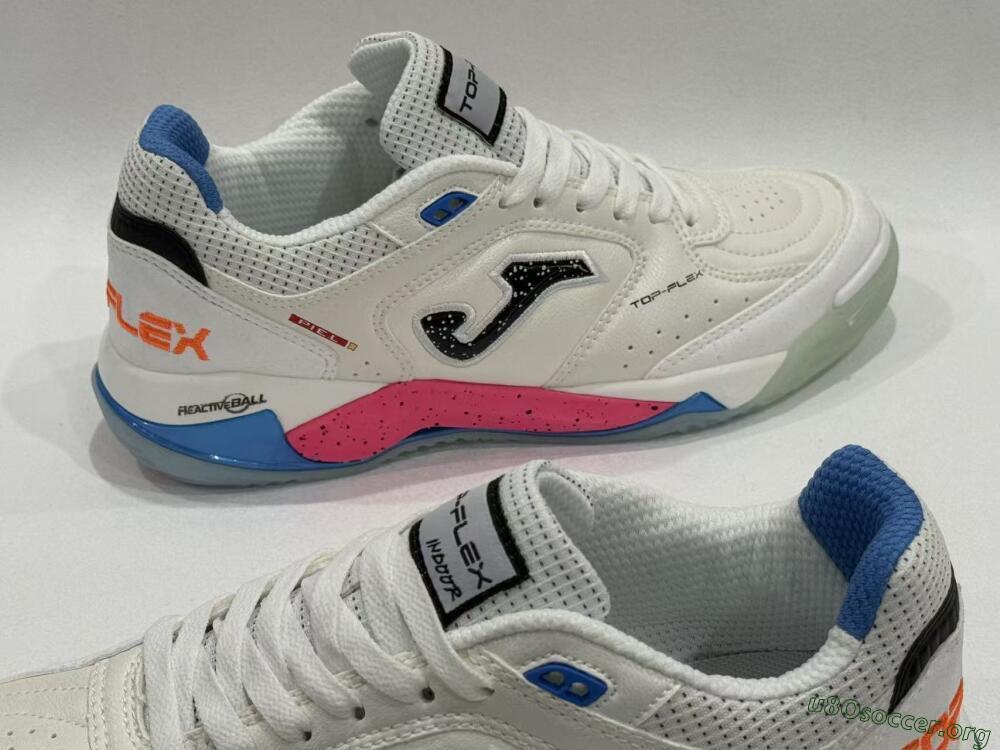 Joma Top Flex IC Football Shoes - White/Coral Pink/Ocean Blue