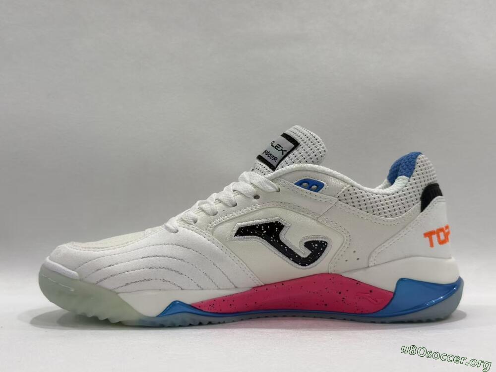 Joma Top Flex IC Football Shoes - White/Coral Pink/Ocean Blue