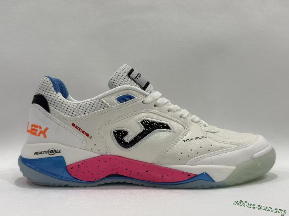 Joma Top Flex IC Football Shoes - White/Coral Pink/Ocean Blue