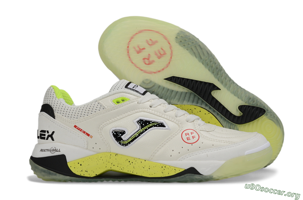 Joma Top Flex IC Football Shoes - White/Lime Yellow/Black 2
