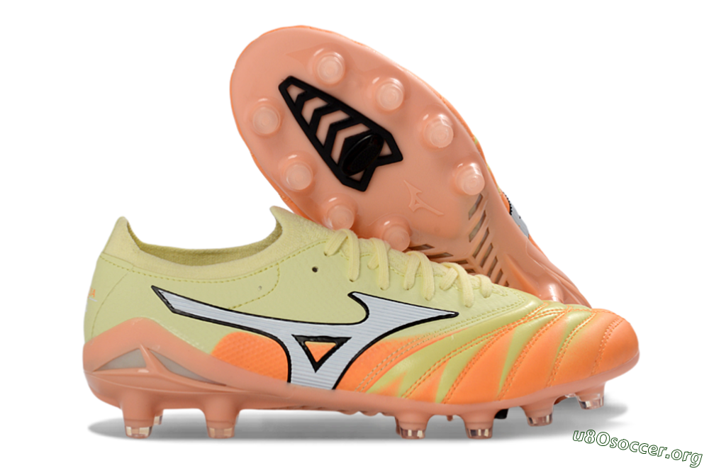 Mizuno Morelia Neo 4 FG Football Boots - Yellow/Bright Orange/Soft Pink 2