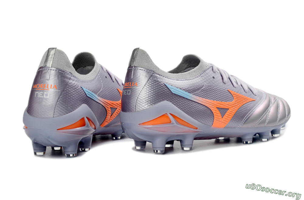 Mizuno Morelia Neo 4 FG Football Boots - Gray/Sunset Orange/Light Blue 6