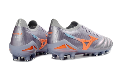 Mizuno Morelia Neo 4 FG Football Boots - Gray/Sunset Orange/Light Blue