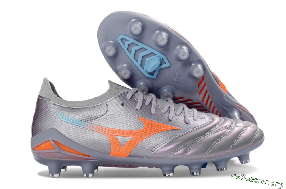 Mizuno Morelia Neo 4 FG Football Boots - Gray/Sunset Orange/Light Blue 2