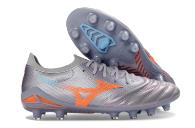 Mizuno Morelia Neo 4 FG Football Boots - Gray/Sunset Orange/Light Blue