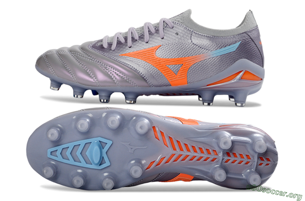 Mizuno Morelia Neo 4 FG Football Boots - Gray/Sunset Orange/Light Blue 1