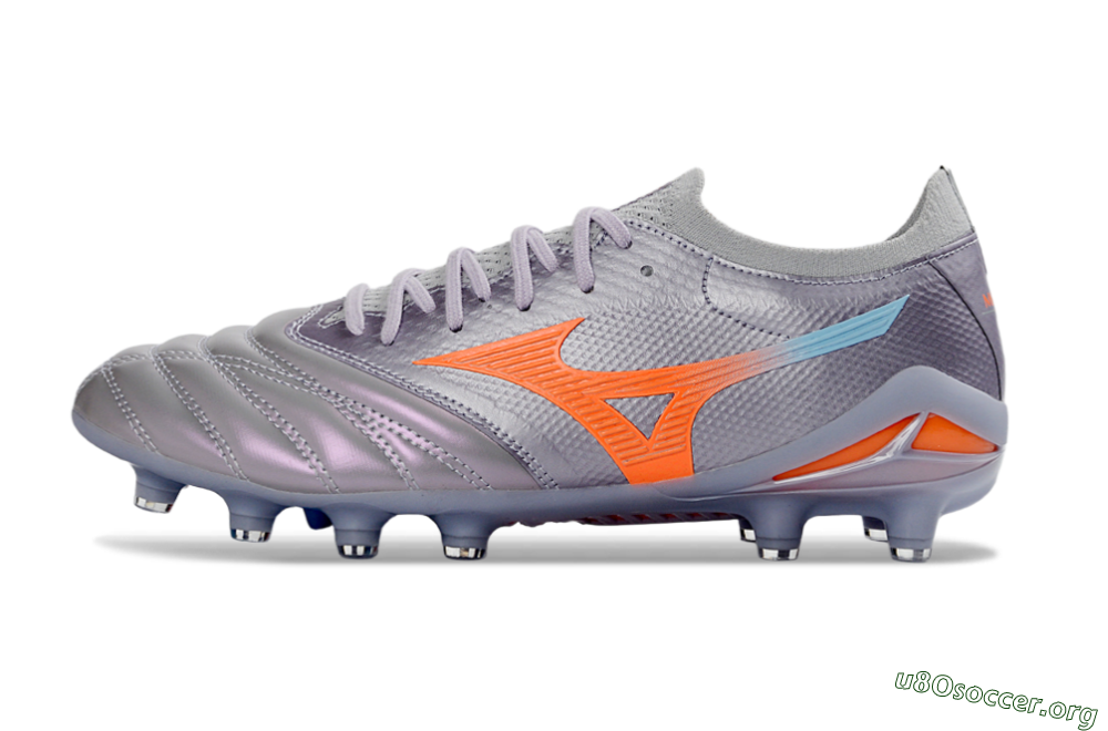 Mizuno Morelia Neo 4 FG Football Boots - Gray/Sunset Orange/Light Blue 3