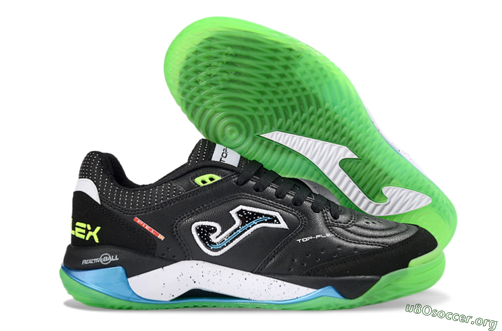 Joma Top Flex IC Football Shoes - Black/Fluorescent Green/Blue 2