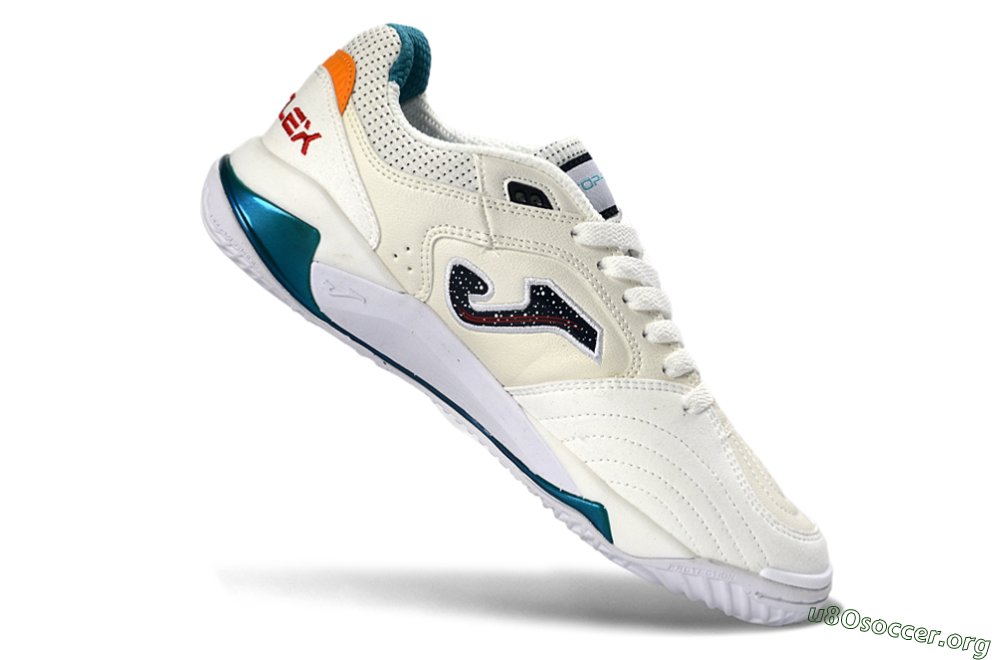 Joma Top Flex IC Football Shoes - White/Ocean Blue/Fiery Orange 4