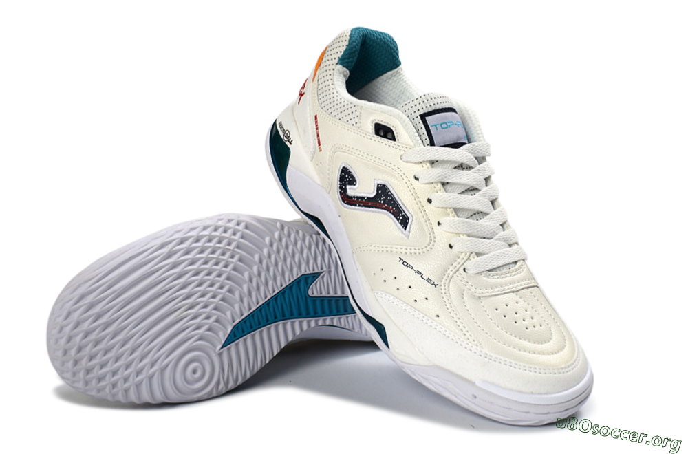 Joma Top Flex IC Football Shoes - White/Ocean Blue/Fiery Orange 0